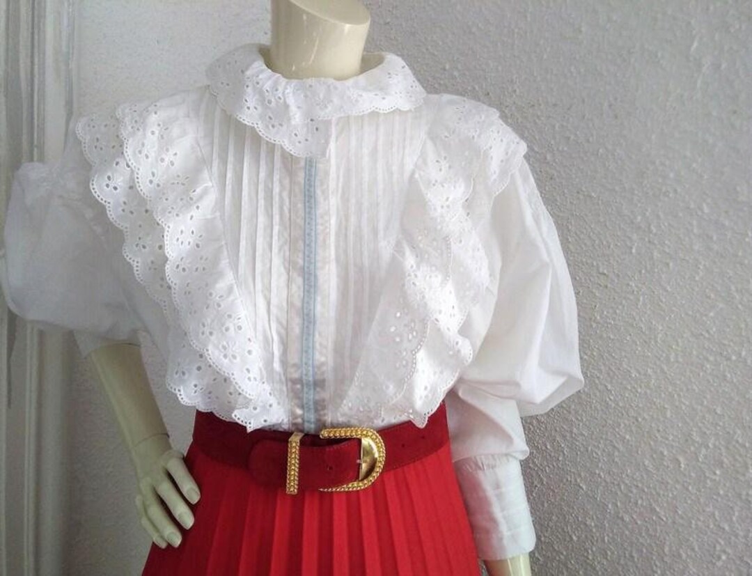 80s Ruffled Blouse Romantic Feminine Blouse 12 US Size Cotton ...