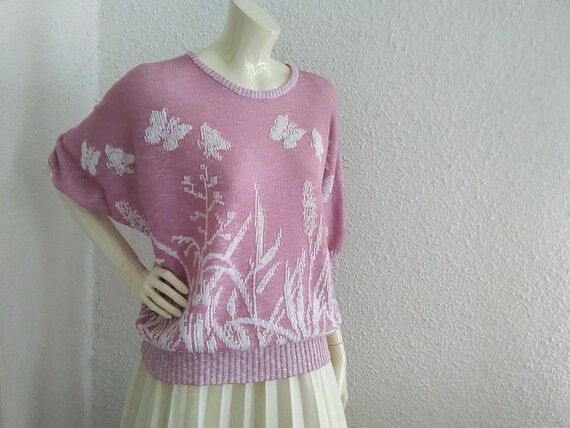 70s retro butterfly blouse dolman sleeve pink blo… - image 6