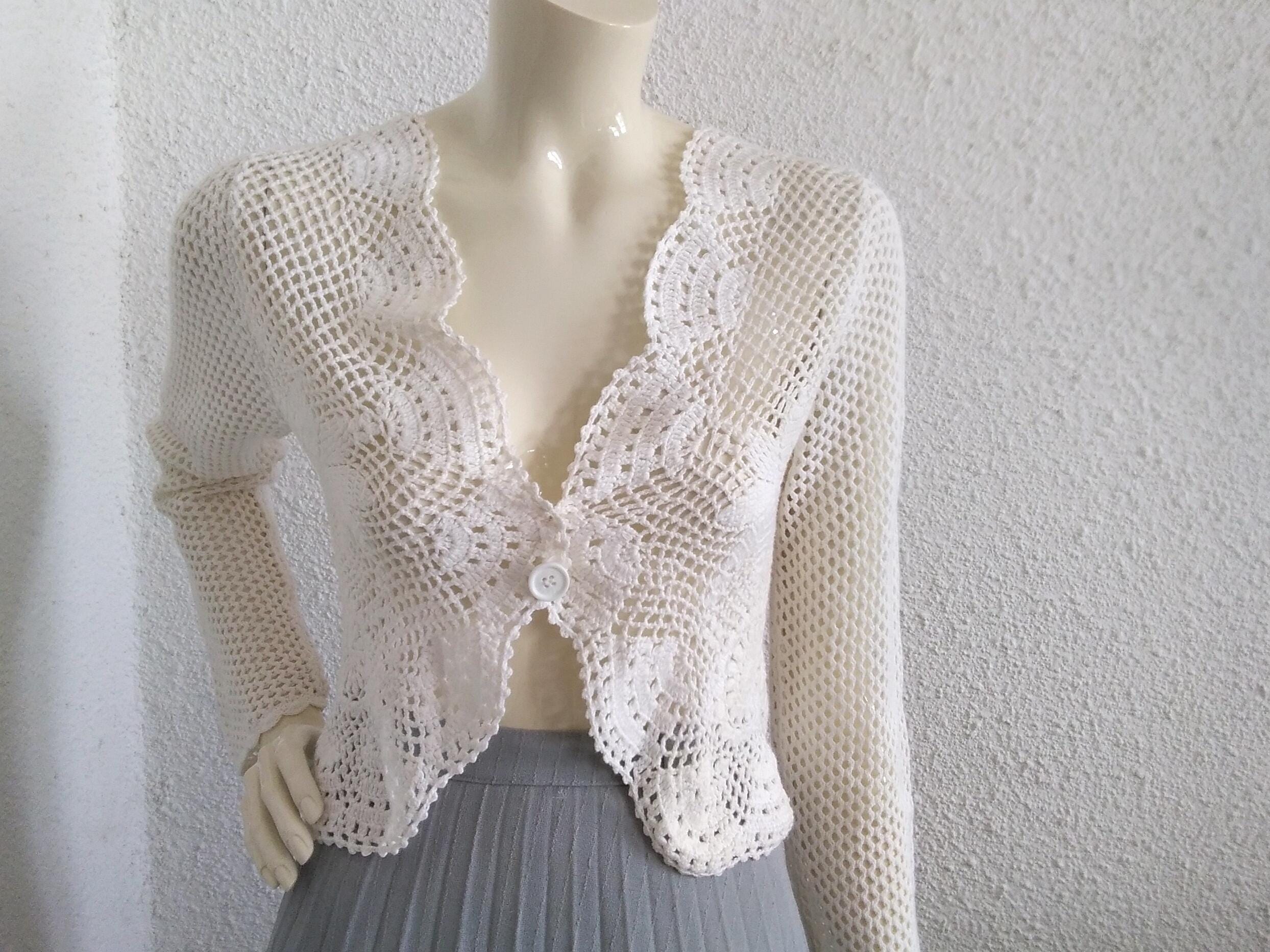 90s Crochet Cardigan Romantic Cottagecore Cardigan Lace Knitted