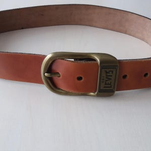 90s LEVI&#39;S leather belt metallic buckle belt minimalist basic belt thick leather belt men belt unisex belt brown leather belt