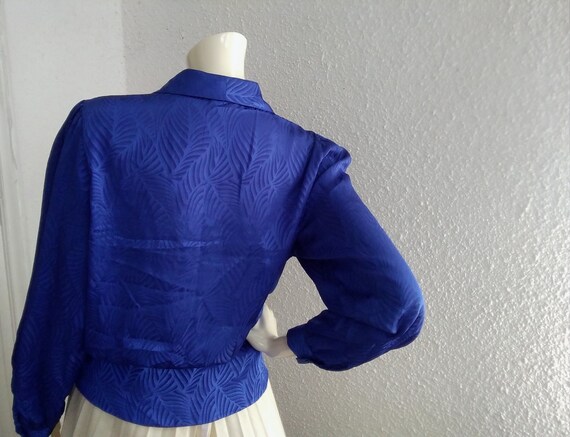 80s Royal Blue Blouse FREDE MODELL Jacquard Blouse 38 Size