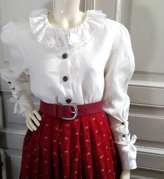 folk blouse baloon puffy sleeve top lace collar bl