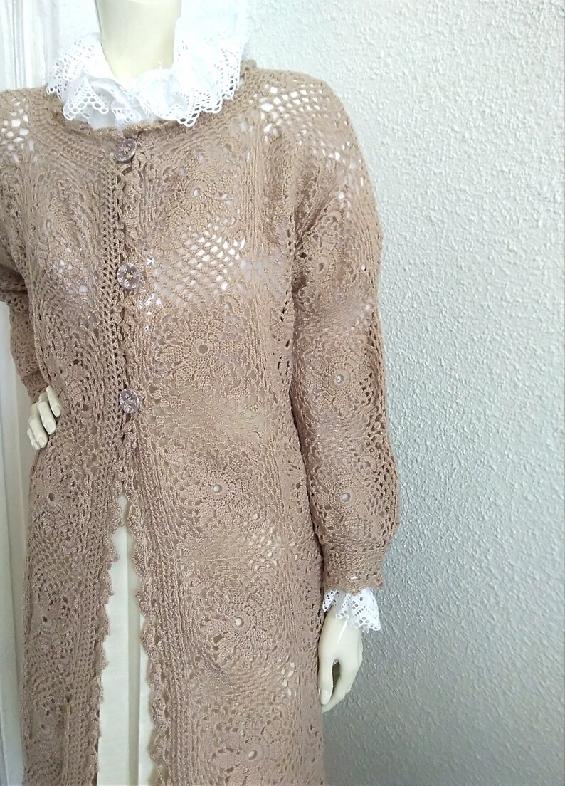 90s Crochet Long Cardigan Handknitted Mesh Top Floral Handknitted