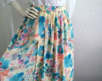 Falda con estampado de acuarelas de los años 90 falda multicolor floral falda viscosa de verano falda colorida falda delantera plisada falda con estampado botánico 10 talla EE.UU.
