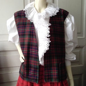 60s tartan vest checkered spring vest buttonless gilet V-neck plaid preppy vest probably handmade vest folk vest rustic style vest,mod vest