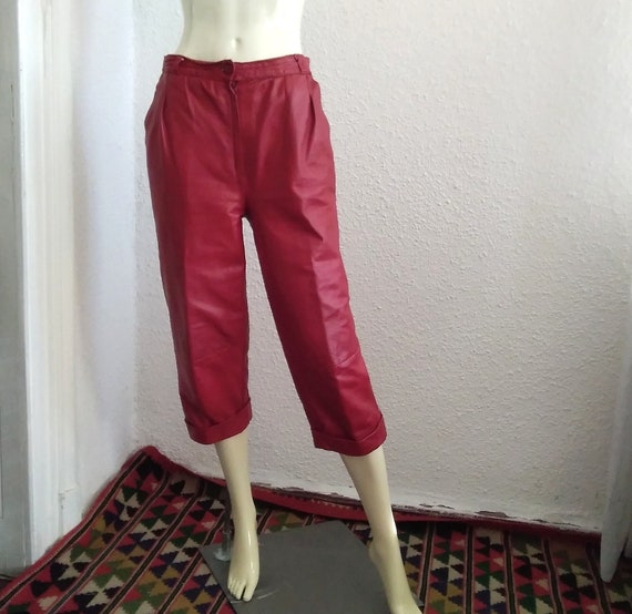 70s-80s real leather pants knickerbocker pants trouse… - Gem