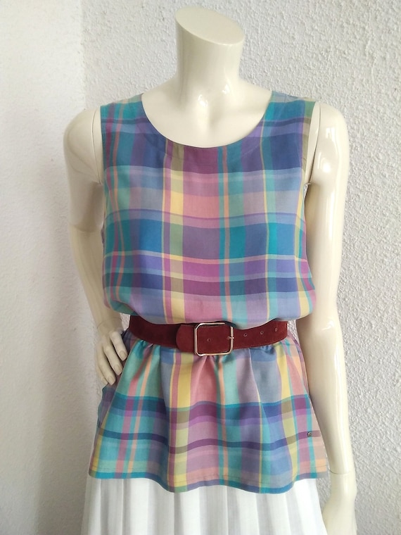 Etienne Aigner rare 80s checkered blouse pastel su