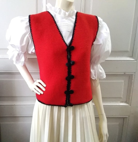 80s folk handknitted vest bicolor vest red and bl… - image 6