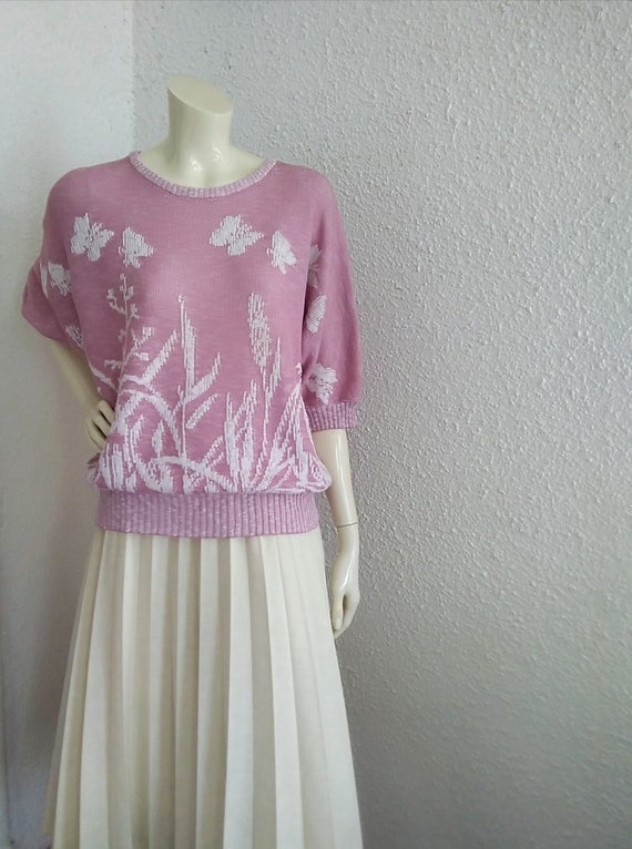 70s retro butterfly blouse dolman sleeve pink blo… - image 8