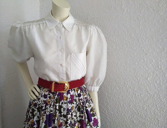 80s LADY ADLER blouse puffy sleeve blouse button … - image 2