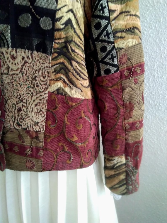 patchwork spring jacket beaded sequined blazer bu… - image 6