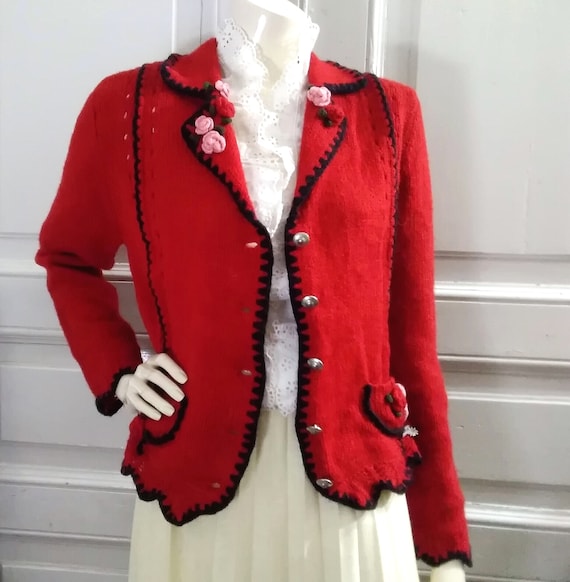 folk cardigan embroidered red sweater trachten bav