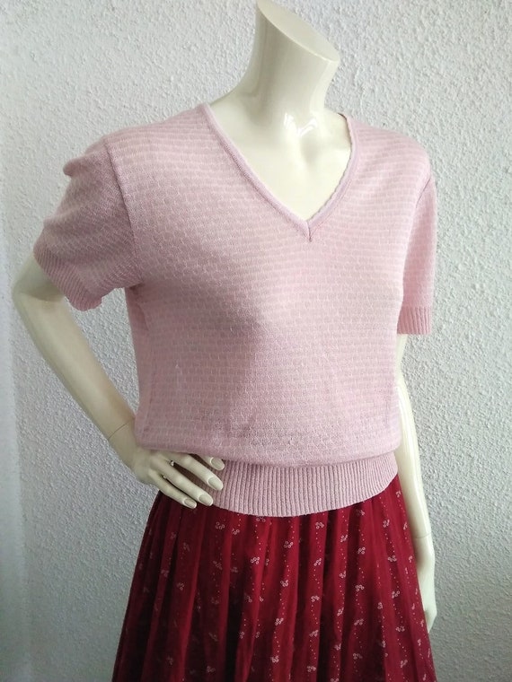 60s-70s knitted blouse soft fabric semi-sheer pas… - image 4