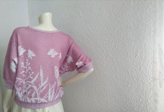 70s retro butterfly blouse dolman sleeve pink blo… - image 2