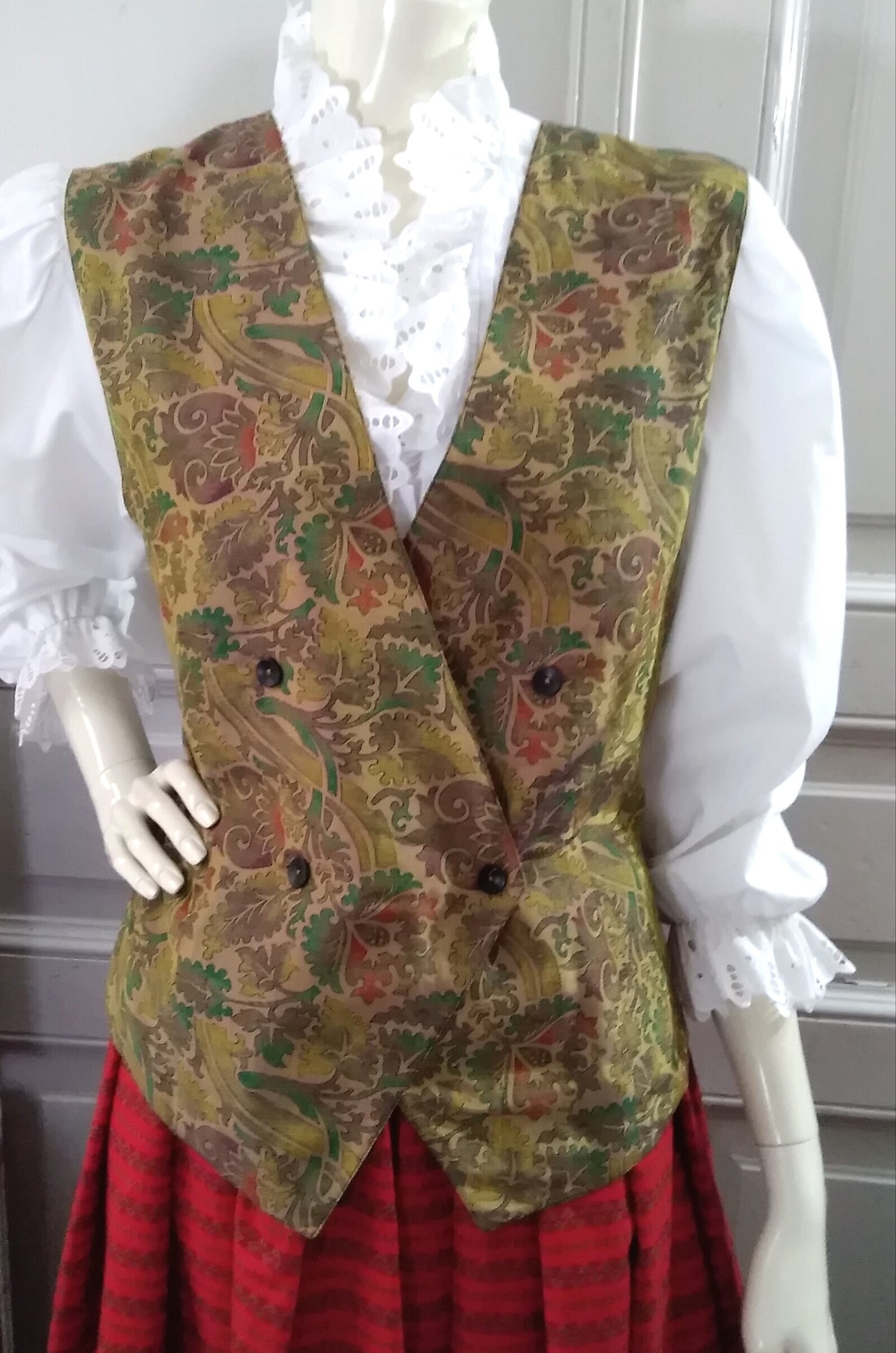 80s tapestry vest victorian edwardian style floral viscose Etsy