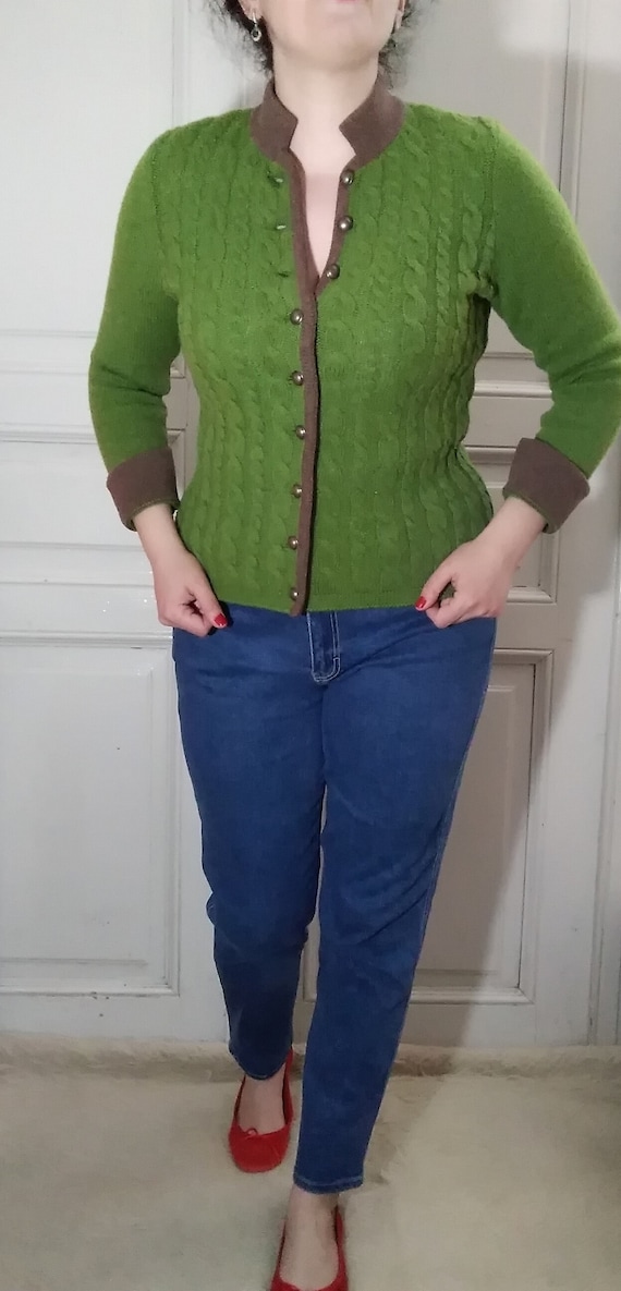 green lambswool cardigan simple minimalist basic s