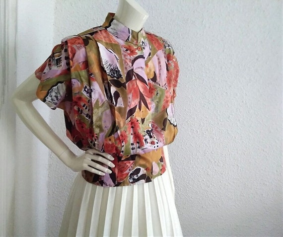 80s colorful blouse pleated chest blouse pop-art … - image 4