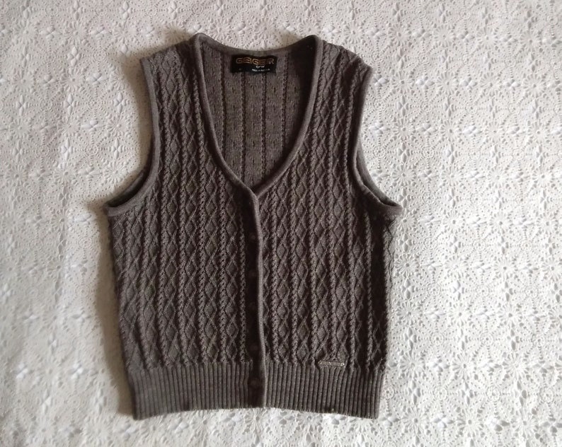 80s Folk Vest Wool Knitted Vest 42 Size GEIGER Austrian