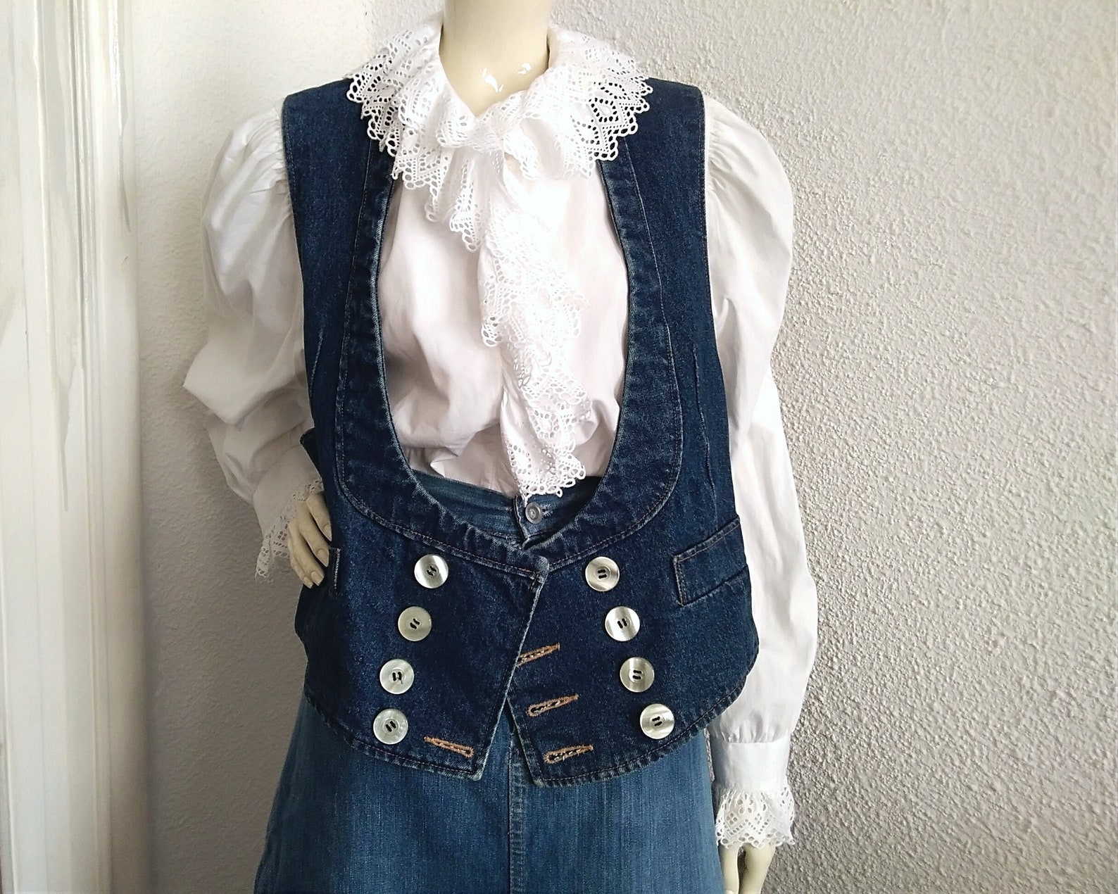 80s Denim Vest Boxy Decolette Vest 52 Size Preppy Blue Jeans - Etsy