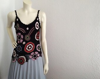 90s NICOWA Evening Tank Top Beaded Sequined Blouse Straps