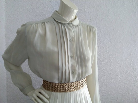 70s does 50s pintucked blouse sheer minimalist bl… - image 5