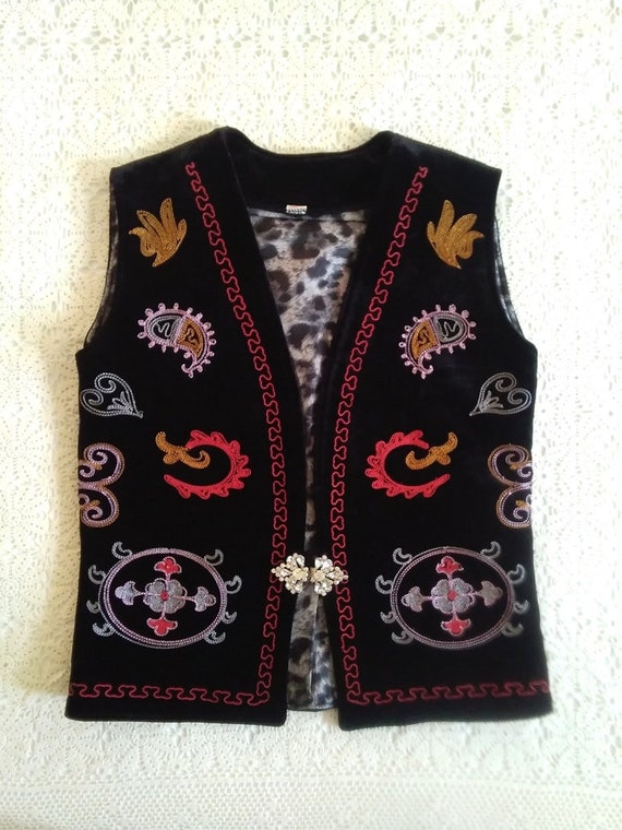 90s Afgan Vest Embroidered Velvet Vest Folk Paisley Vest Oriental