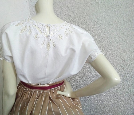 80s open lace blouse M size white embroidered blo… - image 3