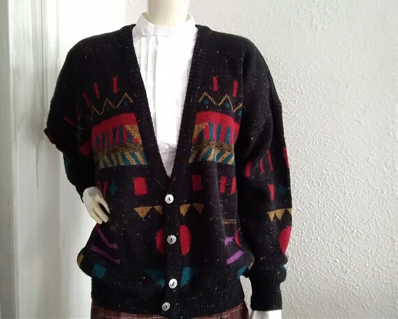 80s Men Cardigan Spring Preppy Sweater Crazy Pattern Pullover - Etsy New  Zealand