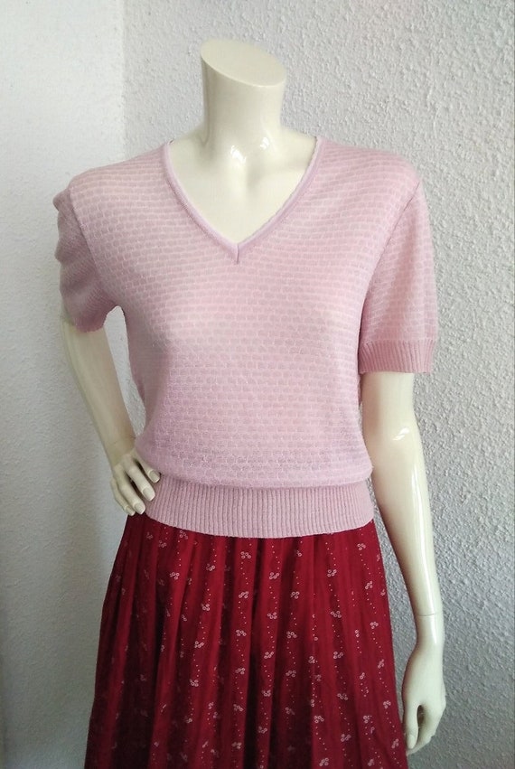 60s-70s knitted blouse soft fabric semi-sheer pas… - image 3