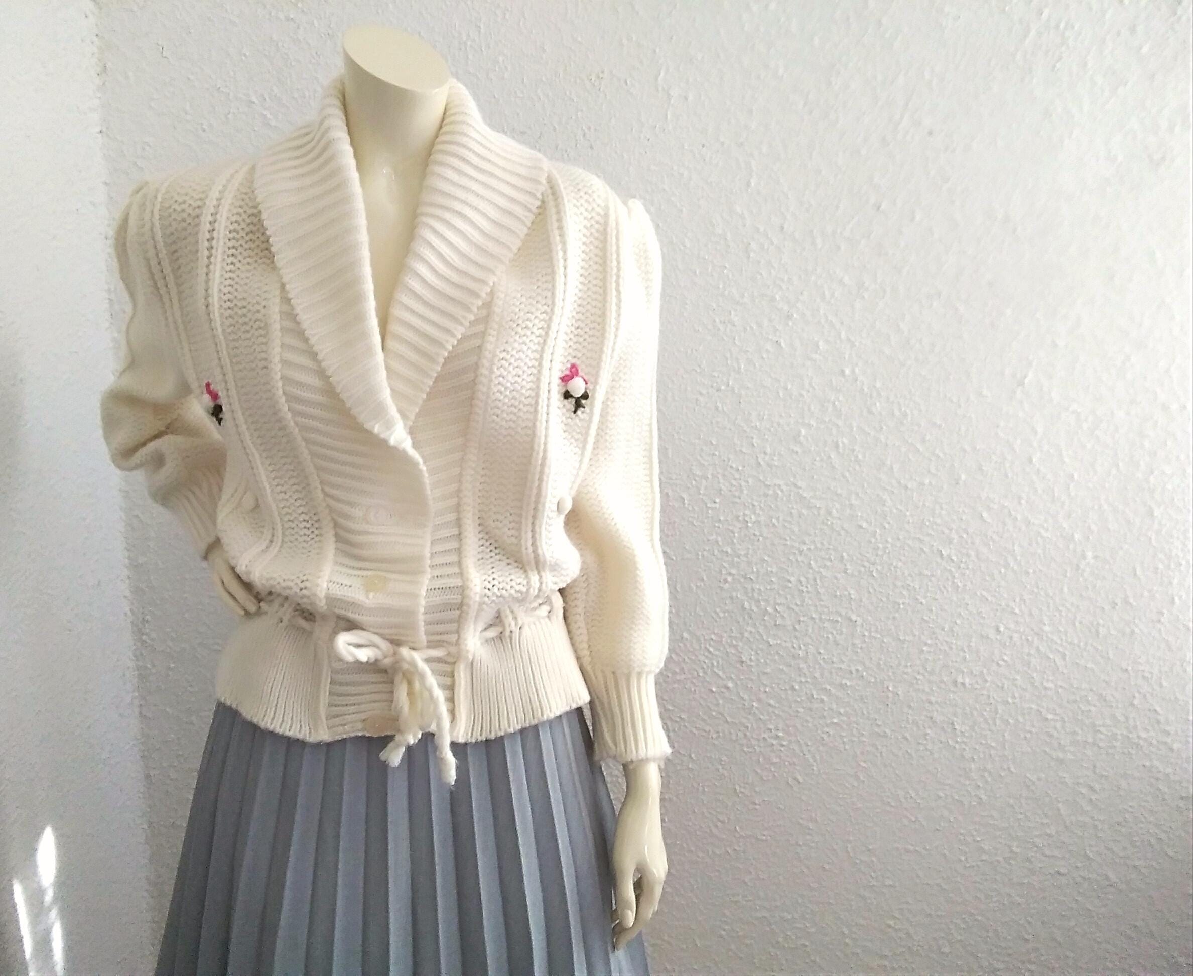 【新品】BIJOU PEPLUM KNIT CARDIGAN IVORY S 80s Pop-art Cardigan Chunky Ivory Cardigan Peplum Cardigan