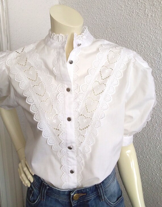 folk blouse puffy sleeve top lace collar blouse au
