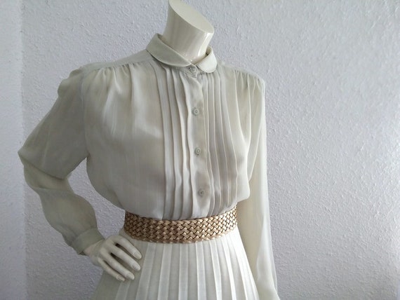70s does 50s pintucked blouse sheer minimalist bl… - image 4