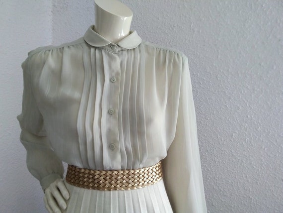 70s does 50s pintucked blouse sheer minimalist bl… - image 7