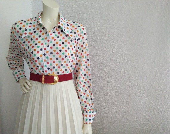 70s dagger collar blouse retro elegant button up … - image 8