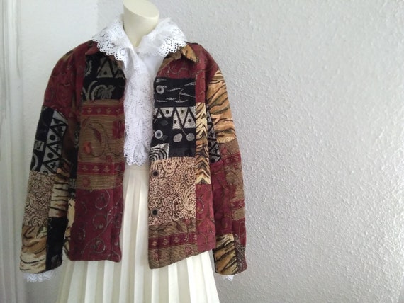 patchwork spring jacket beaded sequined blazer bu… - image 1