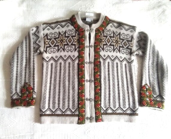 70s norwegian cardigan pure wool sweater chunky u… - image 2