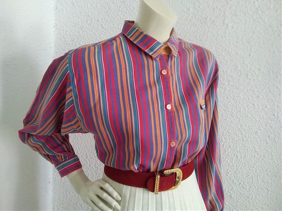 70s-80s striped blouse multicolor spring blouse s… - image 5