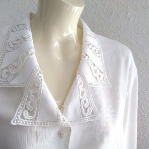 90s EFRO embroidered collar blouse romantic oversize blouse 48 size minimalist off-white blouse cutwork collar blouse lace collar blouse
