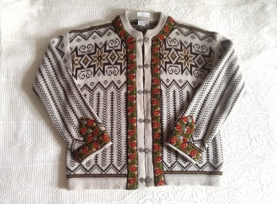 70s norwegian cardigan pure wool sweater chunky u… - image 1
