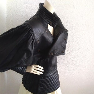 80’s Brown Leather Dolman Sleeve Belted Jacket by Ted Lapidus main image 1