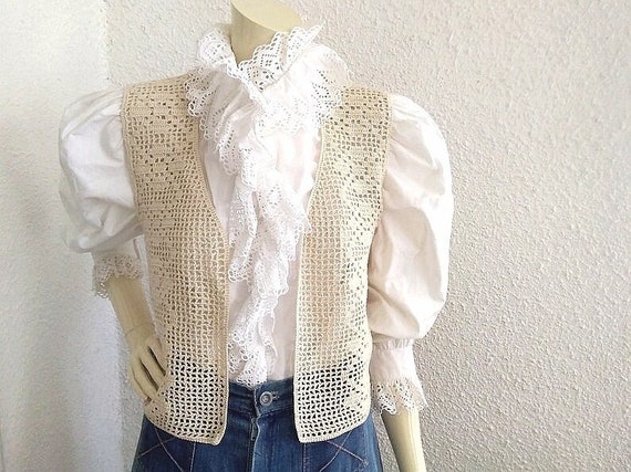 70s retro crochet vest boho lace floral vest summ… - image 5