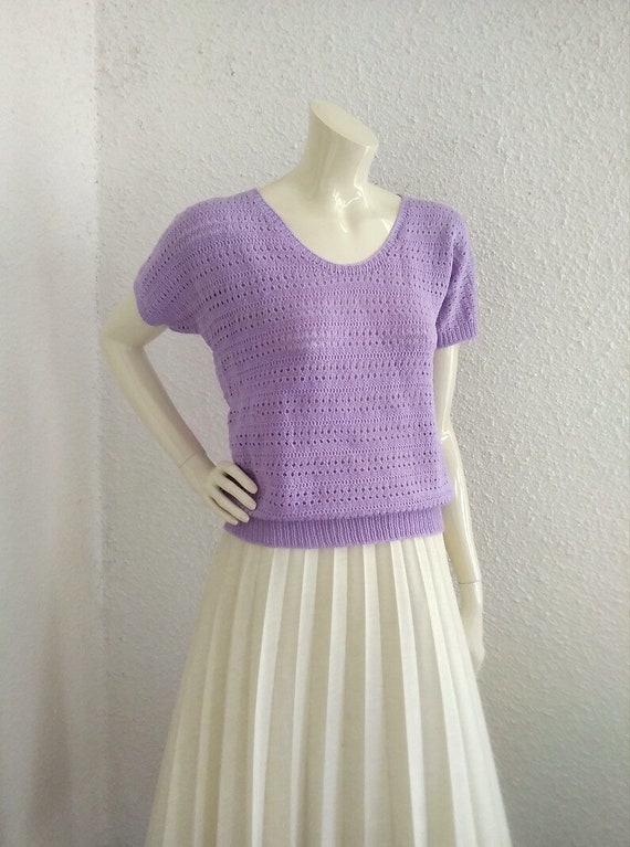 70s does 40s-50s lilac blouse handknitted decolet… - image 4