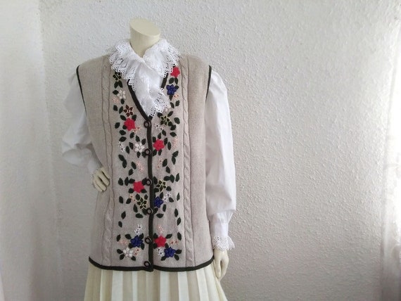 90s embroidered vest floral long knitt vest sprin… - image 2