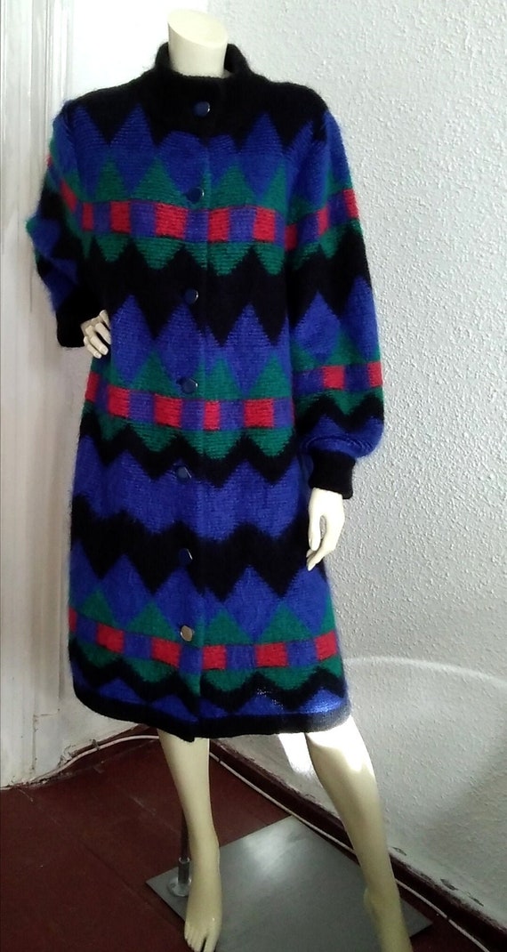 80s colorful long cardigan knitted mohair sweater