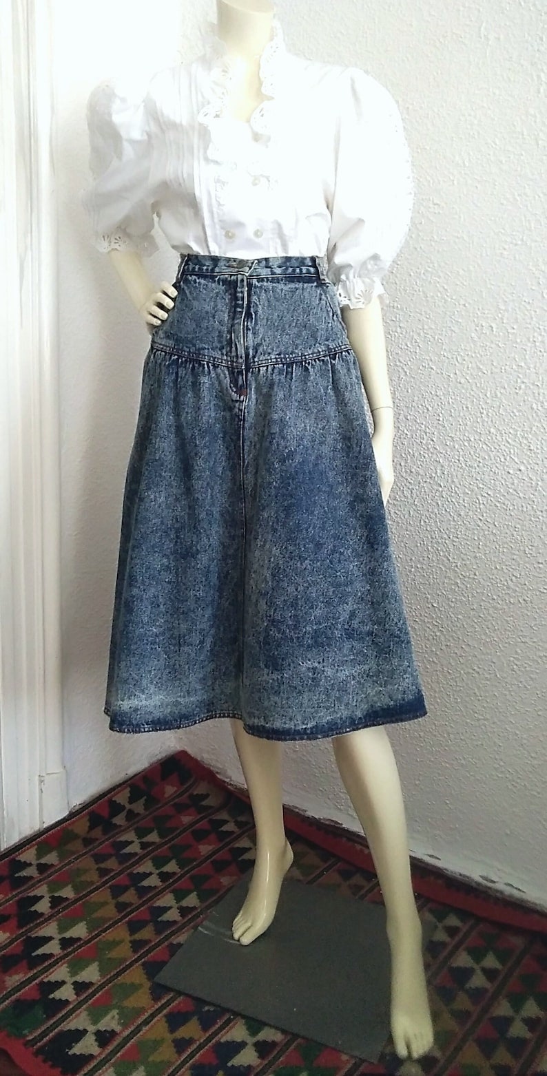 【Anyone more】Toy Vintage Washing Denim Skirt 80s Acid Wash Skirt High Waist Spring Denim Skirt V-shape