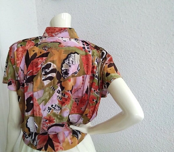 80s colorful blouse pleated chest blouse pop-art … - image 2