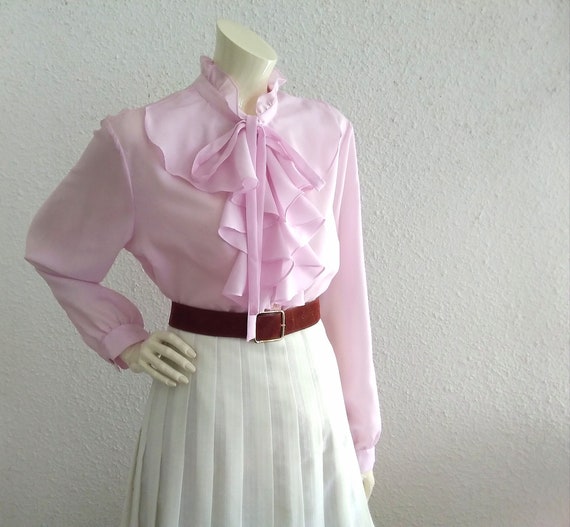 70s pussy bow blouse ruffled collar long sleeves p