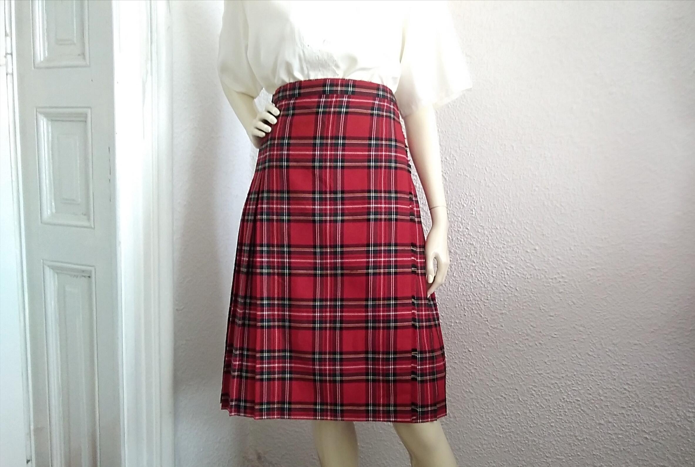 90s Scotish Plaid Tartan Skirt Pleated Kilt Skirt Red Accordion