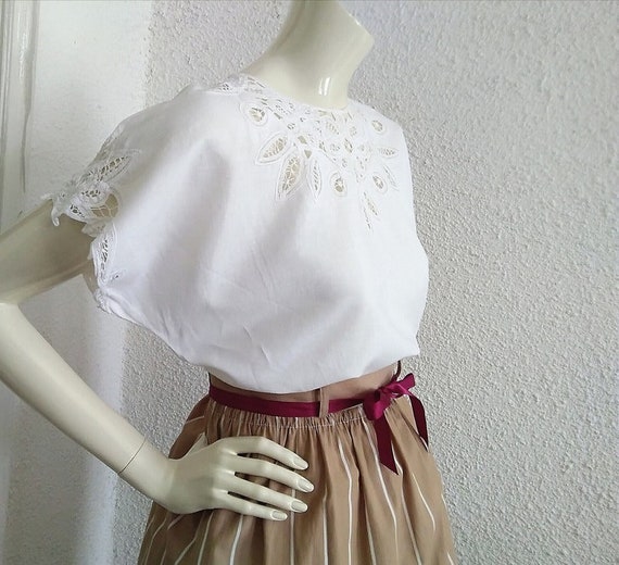 80s open lace blouse M size white embroidered blo… - image 7