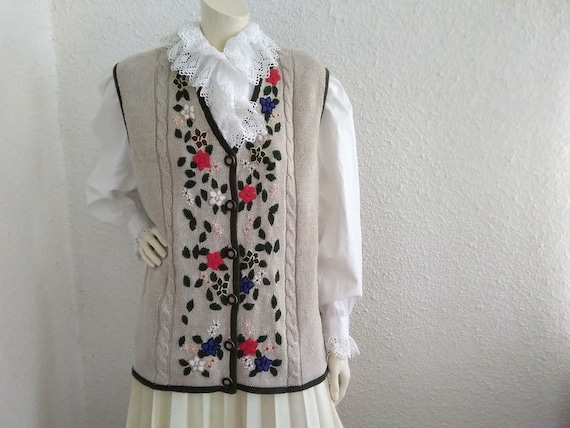 90s embroidered vest floral long knitt vest sprin… - image 4